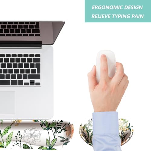 Keyboard Wrist Rest Mouse Wrist Support Set, Memory Foam Wrist Rest Pad for Computer Laptop Keyboard Mouse, Ergonomic Wrist Cushion Support for Typing Pain Relief, Gaming Home Office, Flower White
