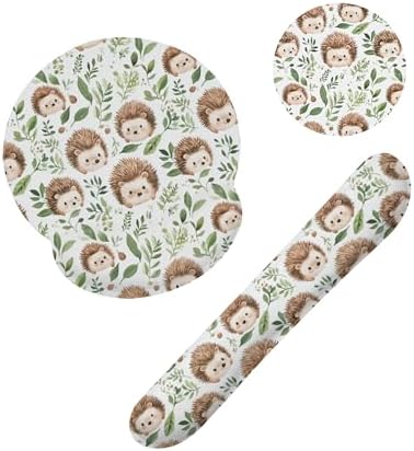 Cute Hedgehog Mouse Pad with Wrist Rest Set, 3-in-1 Wrist Support Mousepad Set, Gaming Mat Pad with Anti-Skid Base,Ergonomic Memory Foam Mouse Pad Set for Women, Office, Typing, Gaming