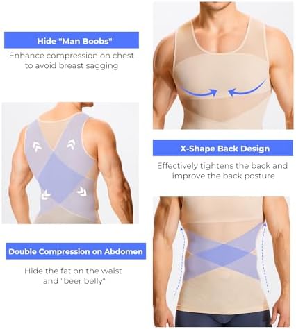 TAILONG Men's Compression Shirt for Body Shaper Slimming Vest Tight Tummy Underwear Tank Top