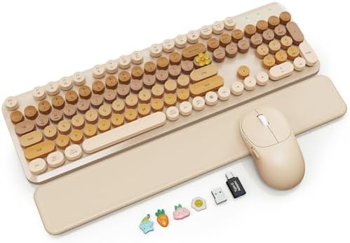 Wireless Keyboard and Mouse Combo, Magnetic Soft-Touch Wrist Rest, Beige
