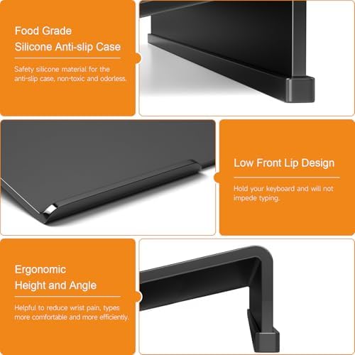 Beego Ergonomic Computer Keyboard Stand - Black Acrylic Keyboard Riser Tilted Keyboard Holder Keyboard Tray with Black Non-Slip Strip for Easy Typing at Home School Office Desk Accessories