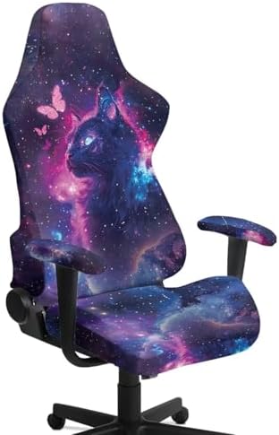 Cat Galaxy Gaming Chair Protector Slipcover 4-Piece Fits Office/PC Boss Recliners Anti-Scratch Washable with Zipper for Living Room