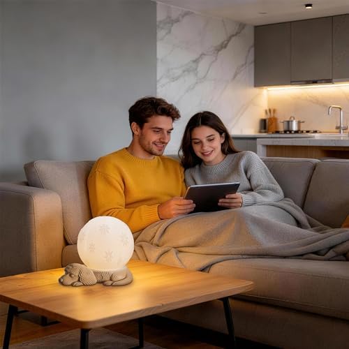 Cute Dog Table Lamp, Rechargeable Battery Powered Bedside Lamp, 3 Color Temperature Dimmable Cordless Lamp, USB C Charging Touch Lamp for Bedroom, Nightstand, Nursery