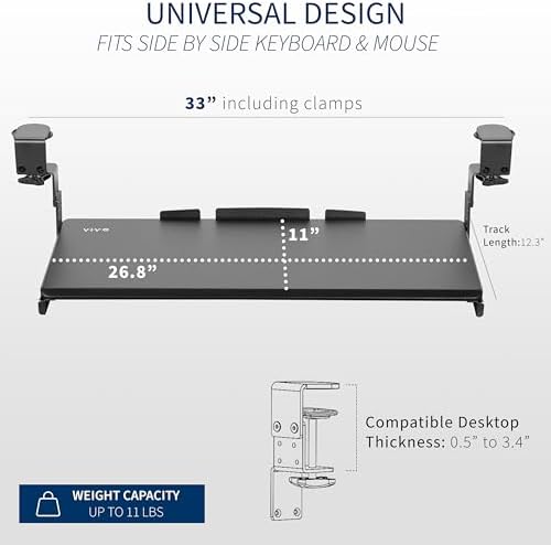 VIVO Black Clamp-on 27 x 11 in Adjustable Keyboard Tray, MOUNT-KB05HB