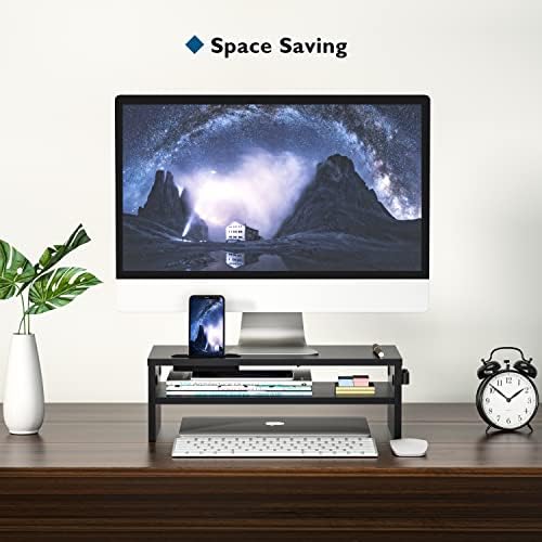 BONTEC Wooden Monitor Stand Riser for Desk, 2-Tier Computer Monitor Stand