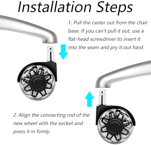 Office Chair Caster Wheels Set of 5,2 inch Heavy-Duty Rollers Chair Wheels,Universal Size 11x22mm,Rubber Mute Chair casters for Hardwood Floors Carpet and Mats. (2 in Transparent)