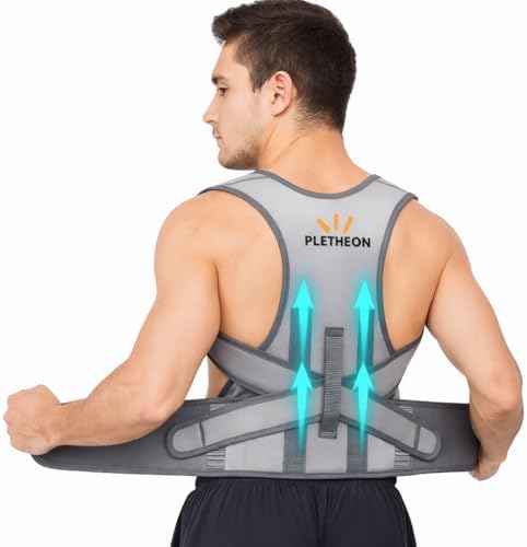 Posture Corrector for Men & Women by Plethon – Adjustable Back Brace, Clavicle Support & Upper Back Straightener for Better Sitting and Standing Posture, Fits 30–46 Inch Waist (Gray)