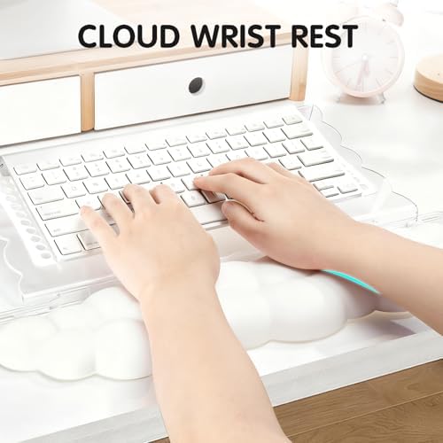 White Acrylic Keyboard Stand with Wrist Rest，Detachable/Adjustable Width
