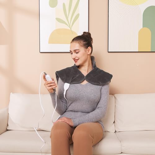 Ruqiji 19" x 24" Weighted Neck&Shoulder Heating Pad, 2.5lbs with 12 Temperature Settings&Countdown Timer,Pain Relief for Neck/Shoulders/Menstrual Pain(Dark Gray)