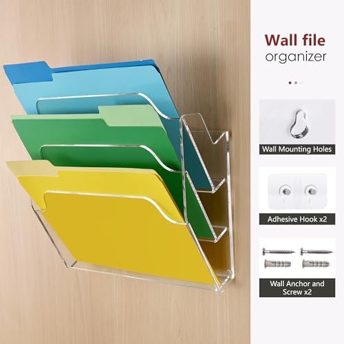 DINGHUO 3 Pockets Acrylic Hanging Wall File Organizer for Office