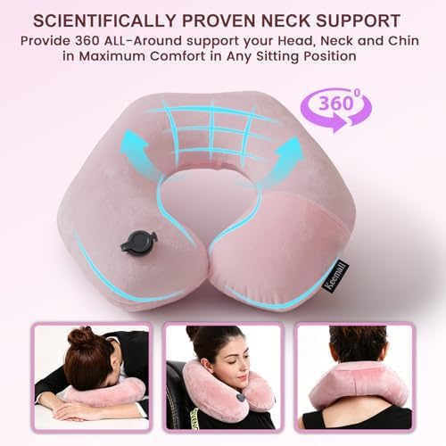 Keemall Inflatable Travel Neck Pillow for Airplane to Relieve Neck Pain