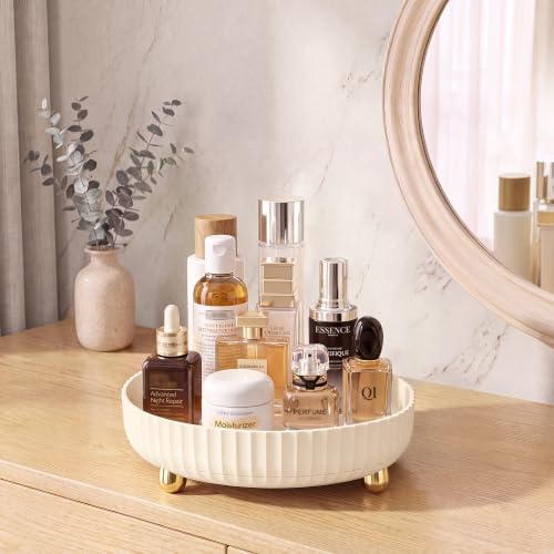 360 Rotating Makeup Organizer - Perfume Vanity Skincare Tray Beige