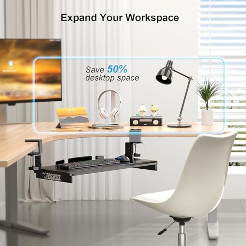 Supcline Keyboard Tray Under Desk with 60° Swivel Clamp & Height Adjustment