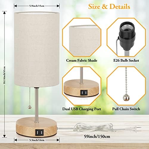 Lakumu Set of 2 Table Lamps, Modern Bedside Desk Lamps with Pull Chain
