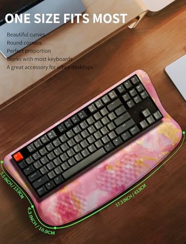 Ergonomic Wave Wrist Rest with Keyboard Stand, Cushioned Palm Rest, Comfortable Integrated Memory Foam for Natural Typing and Relieve Wrist Pain, Pink Gold Marble