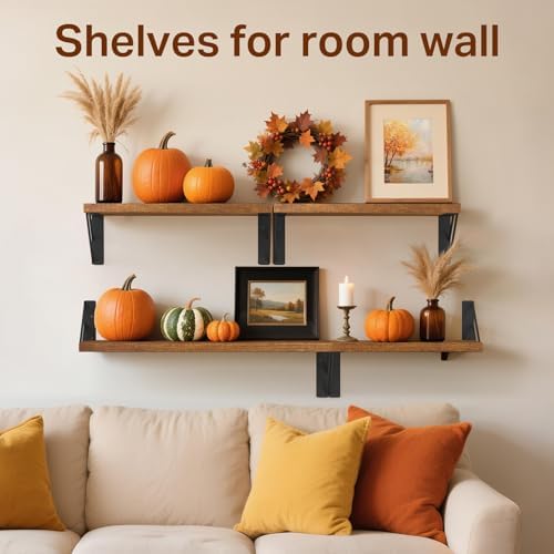 BAYKA Wall Mounted Floating Shelves (Dark Brown, Set of 3, 16" Mixed)