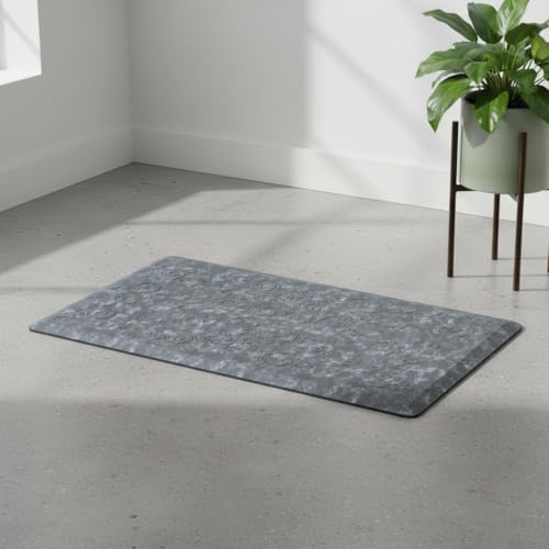 J&V TEXTILES Medallion Embossed Kitchen Mat Cushioned Anti Fatigue Floor Mat, Thick Non Slip Waterproof Kitchen Rugs and Mats,Heavy Duty Foam Standing Mat for Kitchen (17"L X 60"W x 0.6"Th, Navy Blue)