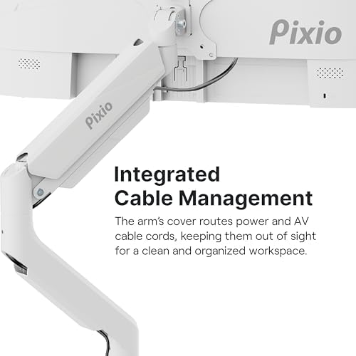 Pixio PS2S White Ultrawide Heavy-Duty Premium Single Monitor Arm Stand Desk Mount - Fits up to 49 inches Monitors, Weights up to 39lbs Flat / 31lbs Curved, Compatible with VESA 75x75 100x100mm