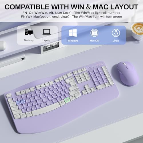 Wireless Keyboard and Mouse Combo,2.4G Ergonomic Wave Keys(Purple-A)