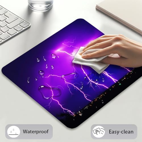 Radiant Purple Lightning Mouse Pad, Bolt Illuminating Scene Desk Mat