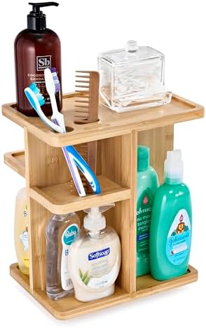 Sorbus Bamboo Makeup Organizer, Rotating Cosmetic Storage for Vanity (Tan)