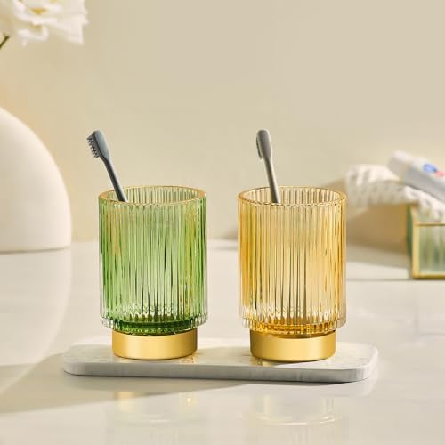 Makeup Brush Holder Organizer,Toothbrush Holders,Desk Pen Pencil Holder,Multifunctional Vintage Glass Brush Cup（S+L/Gold/A3-2-US）