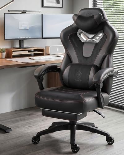 Dowinx Big and Tall Gaming Chair for Adults with Footrest, Massage Lumbar