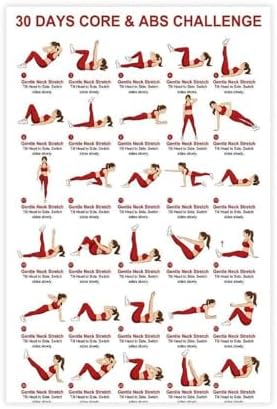 30 Day Core And Abs Challenge Ab Workout Exercise Chart Core Strength Fitness Room Canvas Poster Wall Art for Living Room Bedroom Decor Unframe 16x24inch