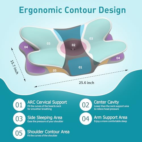 Cervical Pillow for Neck Pain Relief, Ergonomic Neck Pillow for Sleeping, Contour Pillow for Neck Support, Memory Foam Pillows for Side Back Stomach Sleepers(White&Grey)