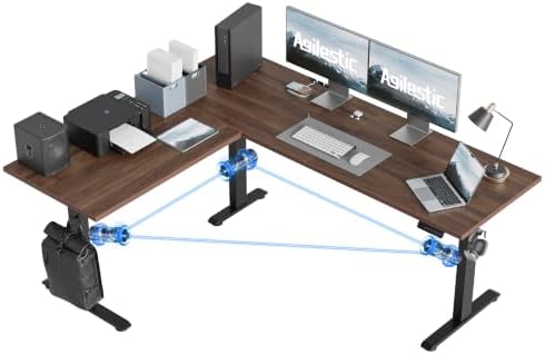 Agilestic 73 x 61 Inch L Shaped Electric Standing Desk, Dark Walnut