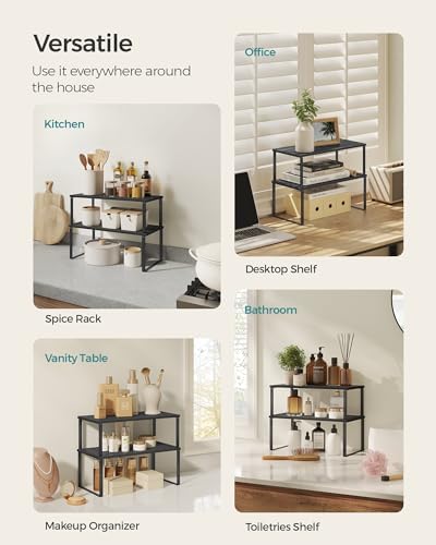 SONGMICS Cabinet Organizer Shelf, Set of 2 Spice Rack, Kitchen Storage