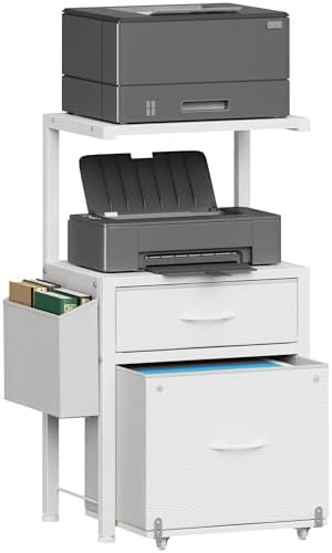 HIGDBFE File Cabinet with 2 Fabric Drawers and Printer Stand, White