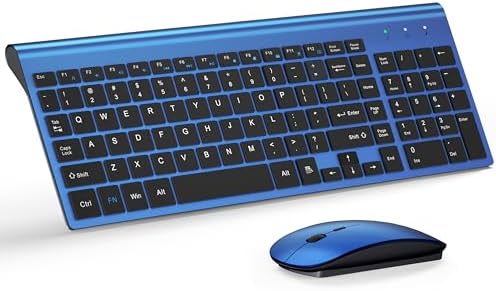 Wireless Keyboard and Mouse Ultra Slim Combo, TopMate - Blue Black