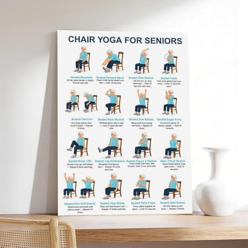 Chair Yoga for Seniors Seated Chair Yoga Chart Home Exercises Workout Seniors Canvas Poster Bedroom Decor Room Decor Frame 24x36inch