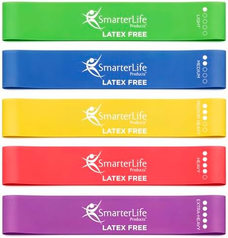 SmarterLife Resistance Bands Set of 5 Extra Wide Latex-Free Exercise Bands