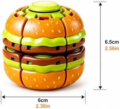 2 Pack Hamburger Fidget Spinner Balls, Press-to-Spin Mechanical Sensory Fidget Toys, Handheld Stress Relief Desk Toy
