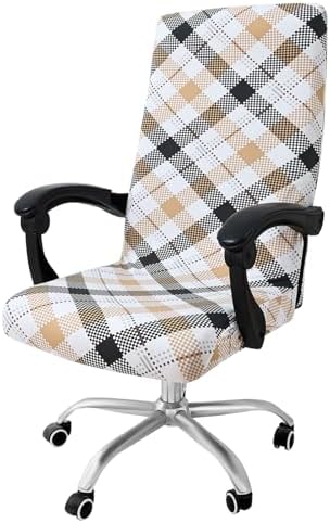 Smiry Stretch Printed Office Computer Desk Chair Covers, Khaki and Black