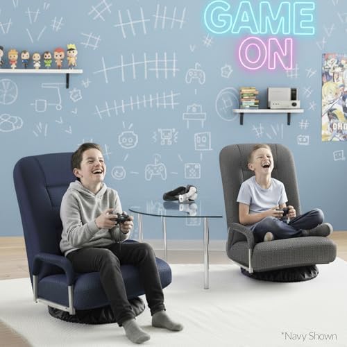 Best Choice Products Swivel Gaming Chair 360 Degree Multipurpose Floor Chair Rocker for TV, Reading, Playing Video Games w/Lumbar Support, Armrest Handles, Adjustable Foldable Backrest - Dark Gray