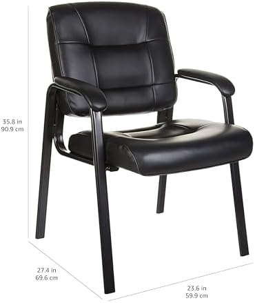 Amazon Basics Classic Faux Leather Office Desk Chair with Armrests, Metal Frame, Black, 27.4D x 23.6W x 35.8H in