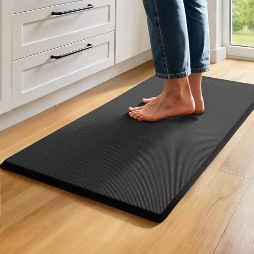 Kitchen Mat Cushioned Anti Fatigue, 0.75" Waterproof,Non Slip Kitchen Rugs, Memory Foam Comfort Mat for Standing at Home,Office,Sink,Laundry(20"x47.2" Black)