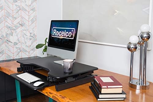 Rocelco 40" Large Height Adjustable Standing Desk Converter - Quick Sit Stand Up Dual Monitor Riser - Gas Spring Assist Computer Workstation - Retractable Keyboard Tray - Black (R DADRB-40)