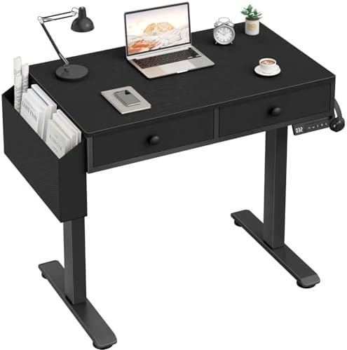 KLUVIS Electric Standing Desk with Drawers, 32 Inch, Black