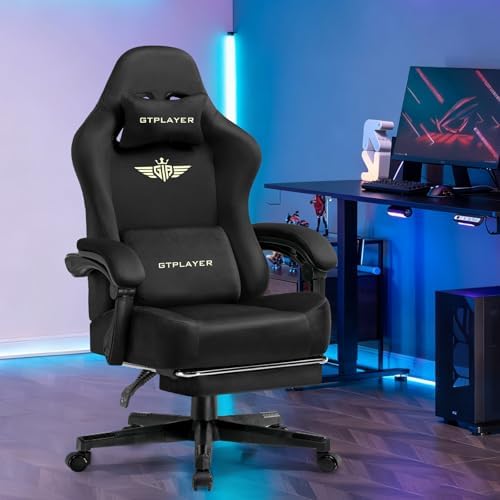 GTPLAYER Big and Tall Gaming Chair 400lbs Heavy Duty Office Chair with Footrest,High Back Pocket Spring Ergonomic Computer Chair for Adults,Wide Comfy Seated Cushion with Linkage Armrests, Black
