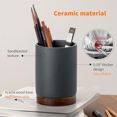 Ceramic Pen Holder for Desk, Pencil Cup, (Dark Grey, Set of 1)