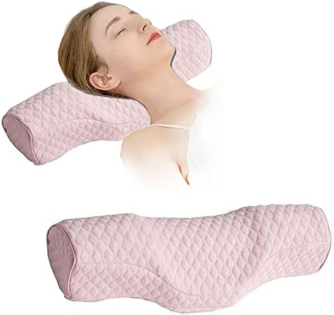Cervical Neck Pillow for Pain Relief Sleeping, Neck roll Pillow Memory Foam for Stiff Neck Pain Relief ，Travel Bolster Pillow for Bed for Side Sleepers Back Sleeper. (Pink)
