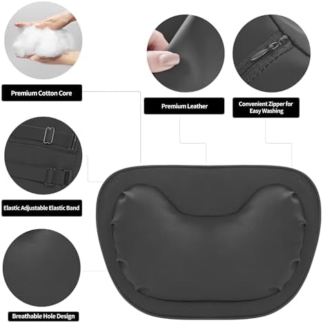 Car Neck Pillow [No More Pressure] Soft Comfortable Premium Leather Headrest with Adjustable Strap – Ergonomic Support for Driving, Office & Gaming, Black, 1 Pack