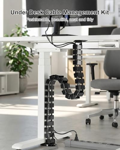 Under Desk Cable Management Kit for Sit Stand Desk, Flexible Spine Raceway