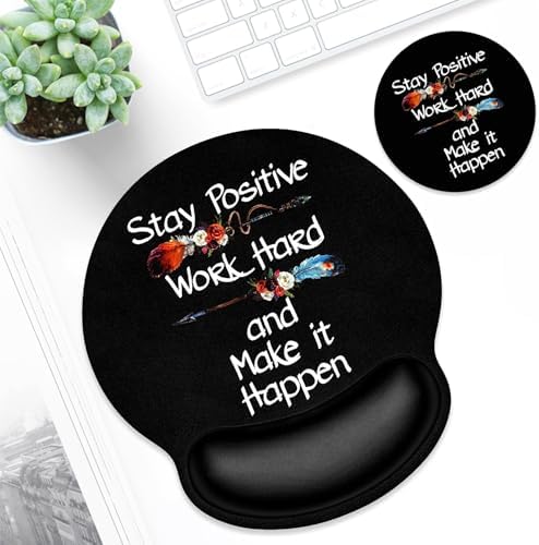 ITNRSIIET Ergonomic Mouse Pad with Wrist Support Wrist Rest Smooth Surface Non-Slip Rubber Base Comfortable Office Supplies Pain Relief, 9.8 x 9.1 inches, Inspirational Quote Black