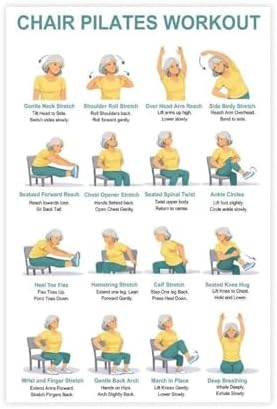 Chair Pilates Workout Seated Full Body Exercise Chart Sitting Core Flexibility Routine for Home Canvas Poster Wall Art for Living Room Bedroom Decor Unframe 16x24inch