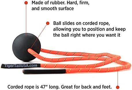 Tiger Tail Tiger Ball 2.6 Foam Roller Ball + 47” Corded Rope – Deep Tissue Massage Ball: Feet, Legs, Neck, Back – Trigger Point Massage Therapy – Relieve Muscle Soreness – Muscle Recovery